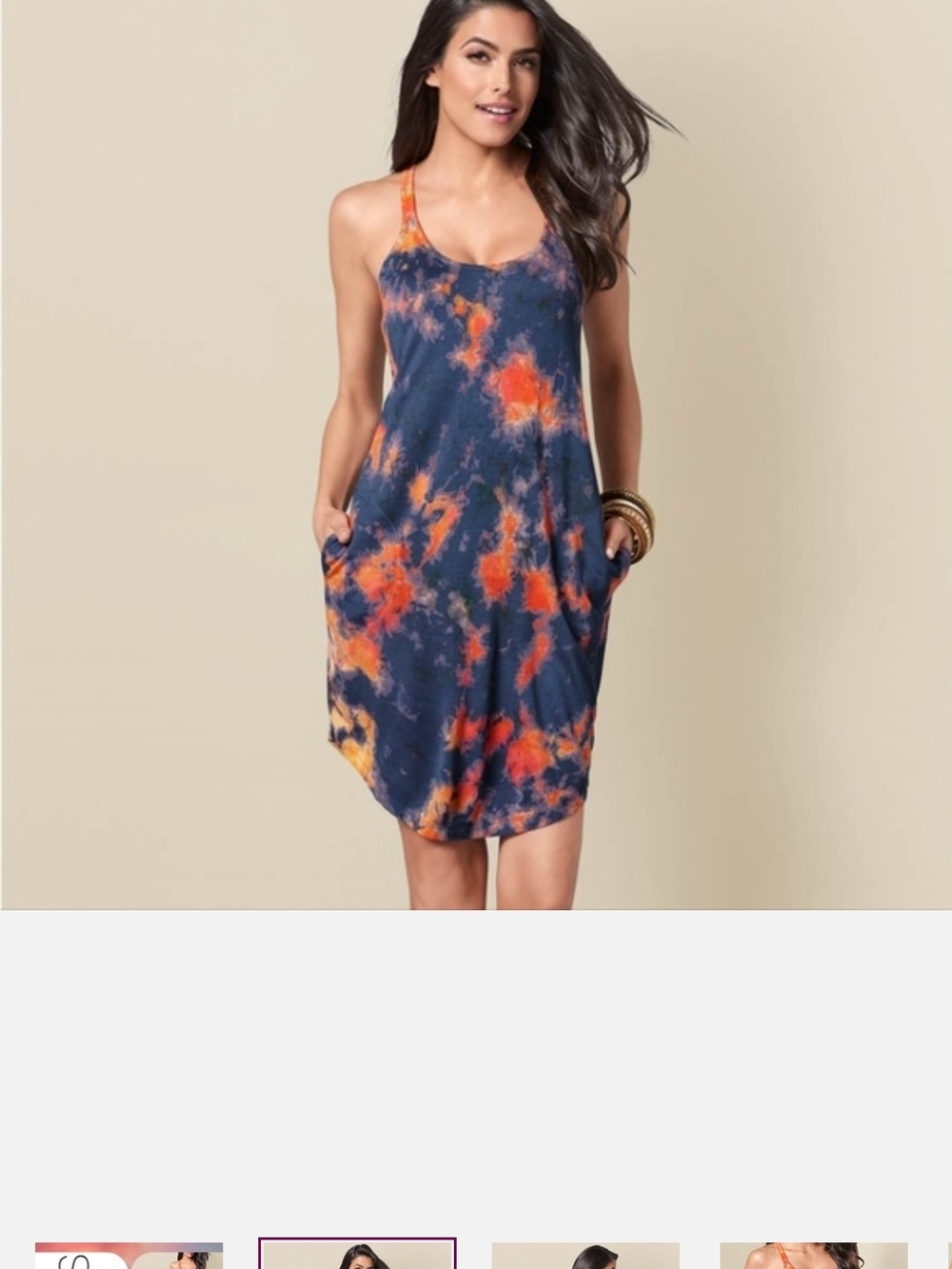 VENUS Navy and Orange Tie-Dye Racerback Mini Dress